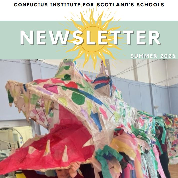 Front cover of the CISS Summer Newsletter 2023 with a paper Chinese dragon and school pupil