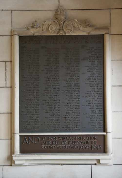 Glasgow Provincial Training College War Memorial, David Stow Building records 196 students and staff who fell.