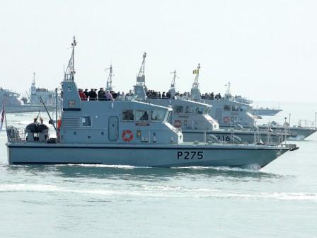 HMS Smiter with her student crew, and the Royal Navy's other P2000 patrol vessels.