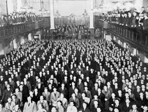 Farewell meeting in the Royal Technical College assembly hall.