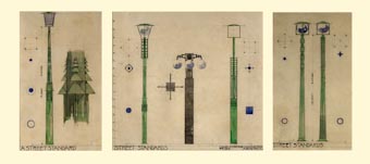 Three designs for streetlamp standards