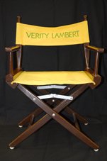Producers chair with 'Verity Lambert' printed on back rest.
