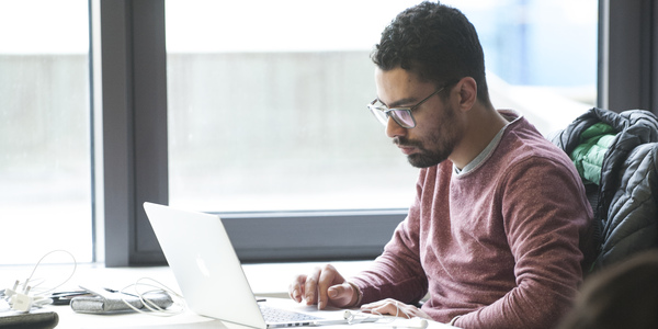 Student using a laptop