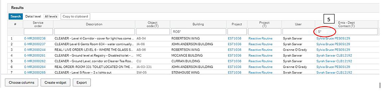 Screenshot of EMS highlighting the Emis - Dept Contact (T) on the far right hand side.