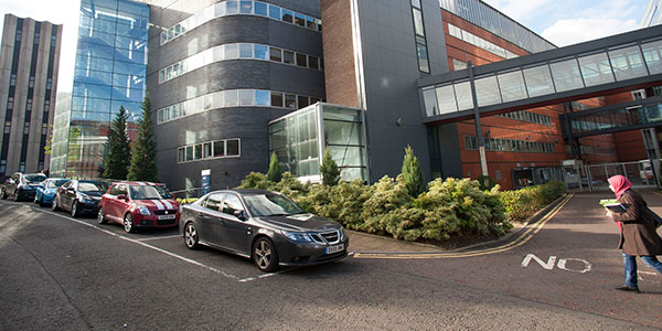 Cars parked on campus