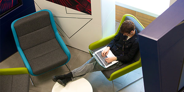 Student using a laptop