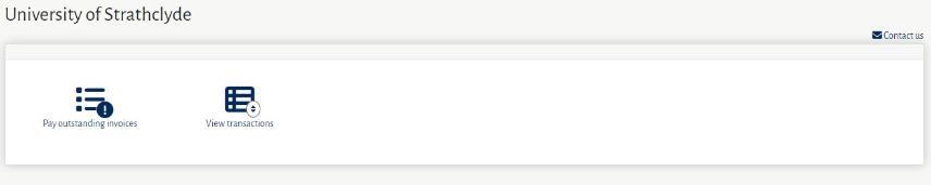 Screenshot of the landing page of ERP Portal with options to pay outstanding invoices or view transactions
