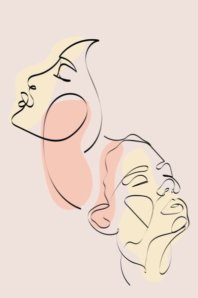Line illustration of two womens faces delicately coloured