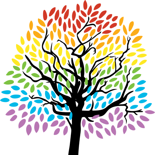 Chaplaincy symbol of a tree with rainbow coloured leaves