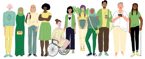 Illustration of a row of diverse people