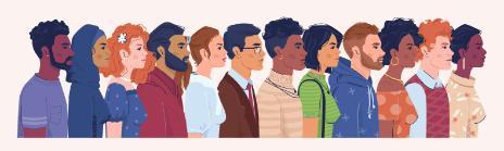 Illustration of a row of diverse people