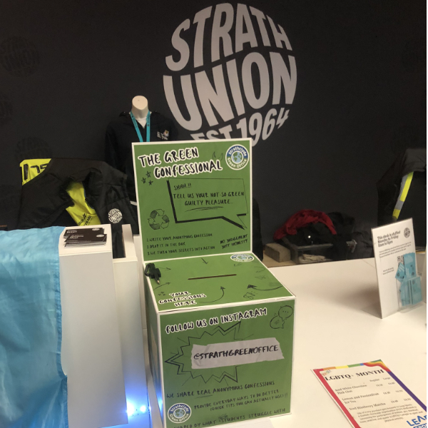 green confession box in strath union