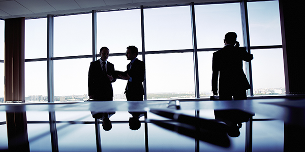 Silhouettes in boardroom